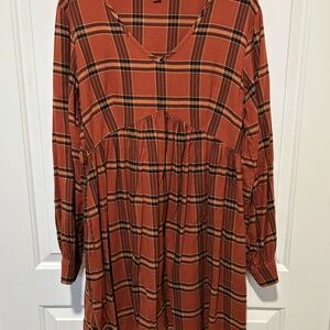 Knox Rose Rust Plaid Babydoll Dress